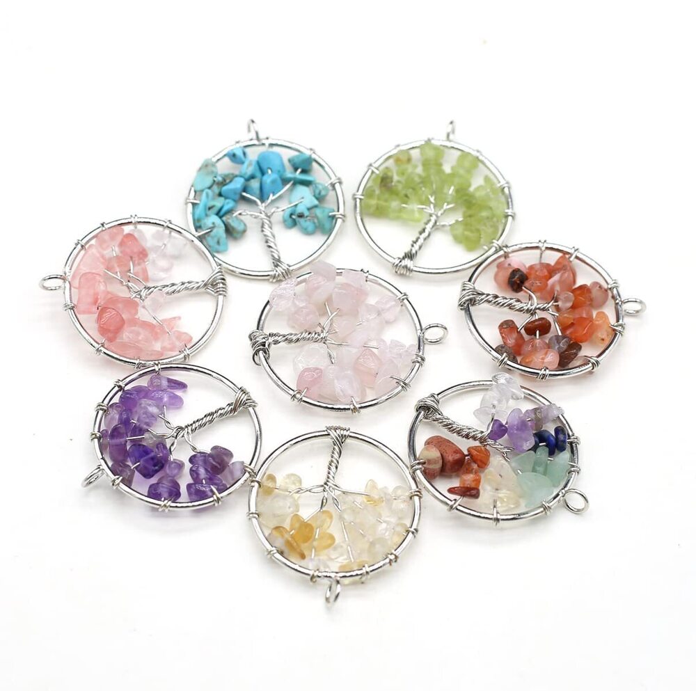 6945 7 Pcs Natural Chip Stone Pendants Mixed Crystal Stone Wire hand